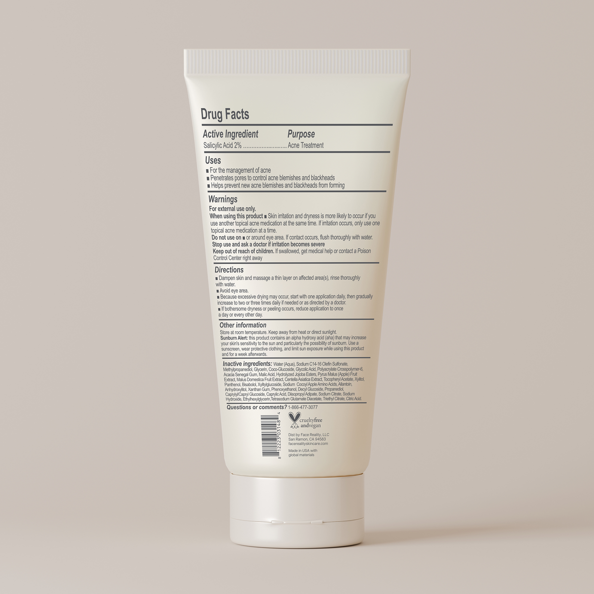 Face Reality Active Clarity Gel Cleanser ingredients and directions